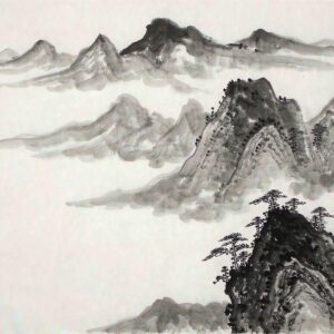 Traditional black ink shanshui landscape course cover