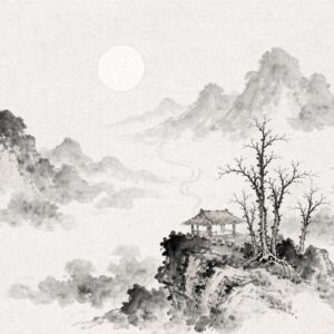 Traditional black ink shanshui landscape course cover