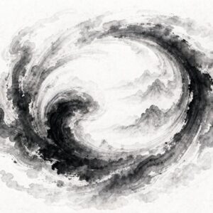 Traditional black ink shanshui landscape course cover